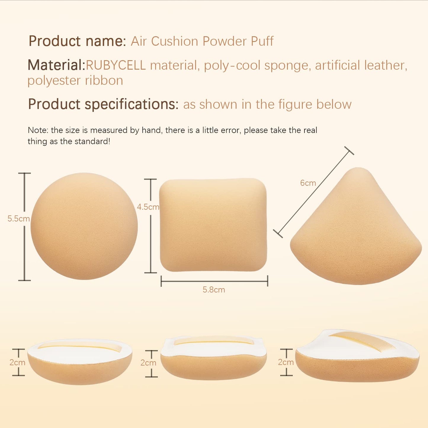 HUIJIN 3 Pcs Powder Makeup Puffs, Air Cushion, Rectangular, for Wet & Dry Beauty Makeup Tool with Foundation Make-up Brush, Combination Skin, Face Beauty & Personal Care HUIJIN