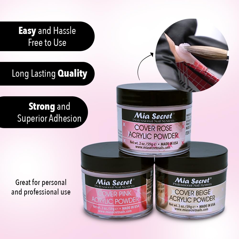 Mia Secret Cover Acrylic Powder 3 Piece Set - Pink/Beige/Rose 1 oz