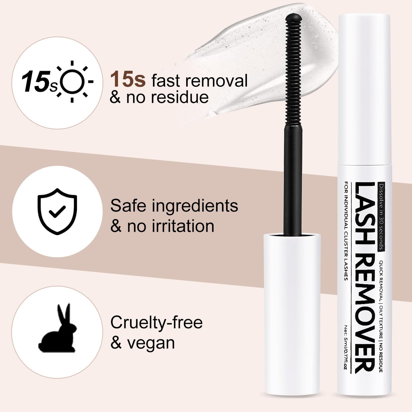 Miuffue Eyelash Glue Remover 5ML Cluster Lash Remover for False Lashes, Bond and Wispys, Gentle Non-irritating Mascara Wand Beauty and Personal Care Miuffue