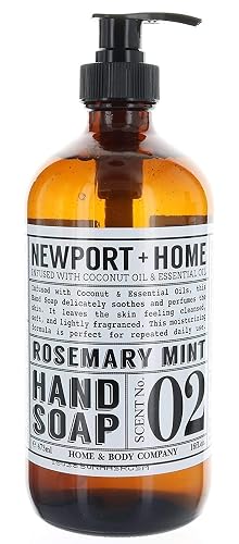 Newport Home and Body Co Hand Soap, Rosemary Mint, Glass Bottle Beauty & Personal Care Newport + Home Hand Soap Co