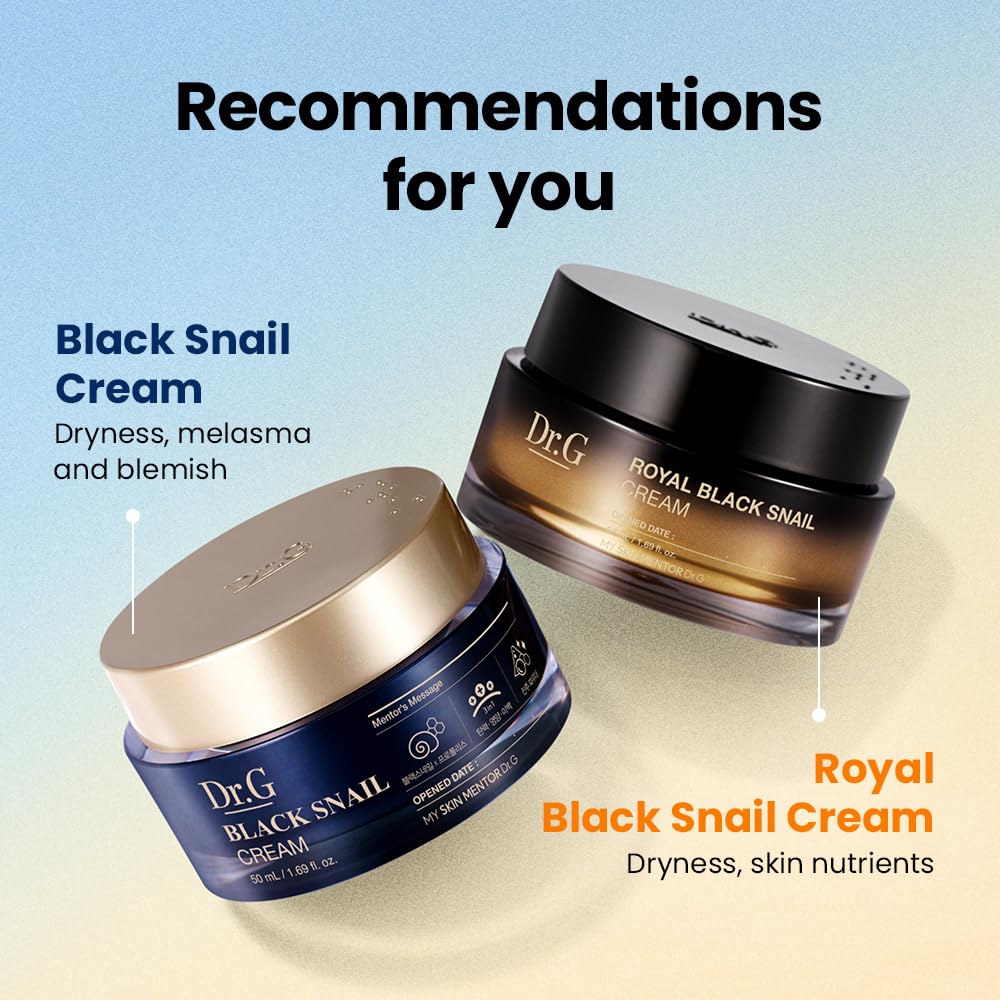 Dr. G Royal Black Snail Cream, 50ml - Korean Moisturizer, Snail Mucin Moisturizer, Korean Skin Care Moisturizer, Korean Face Moisturizer Korean Beauty & Personal Care Dr.G