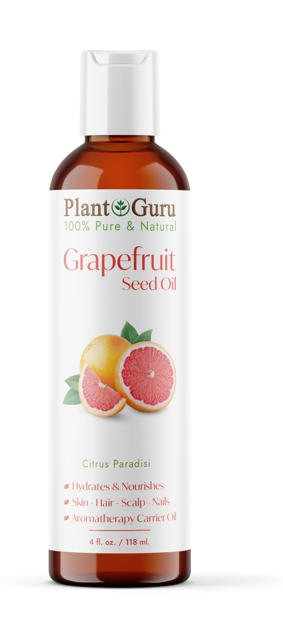 Grapefruit Seed Oil 4 fl. oz. Cold Pressed 100% Pure & Natural Carrier - Skin, Face, Body & Hair Growth Moisturizer. Great for DIY Creams, Lotions Beauty & Personal Care Plant Guru