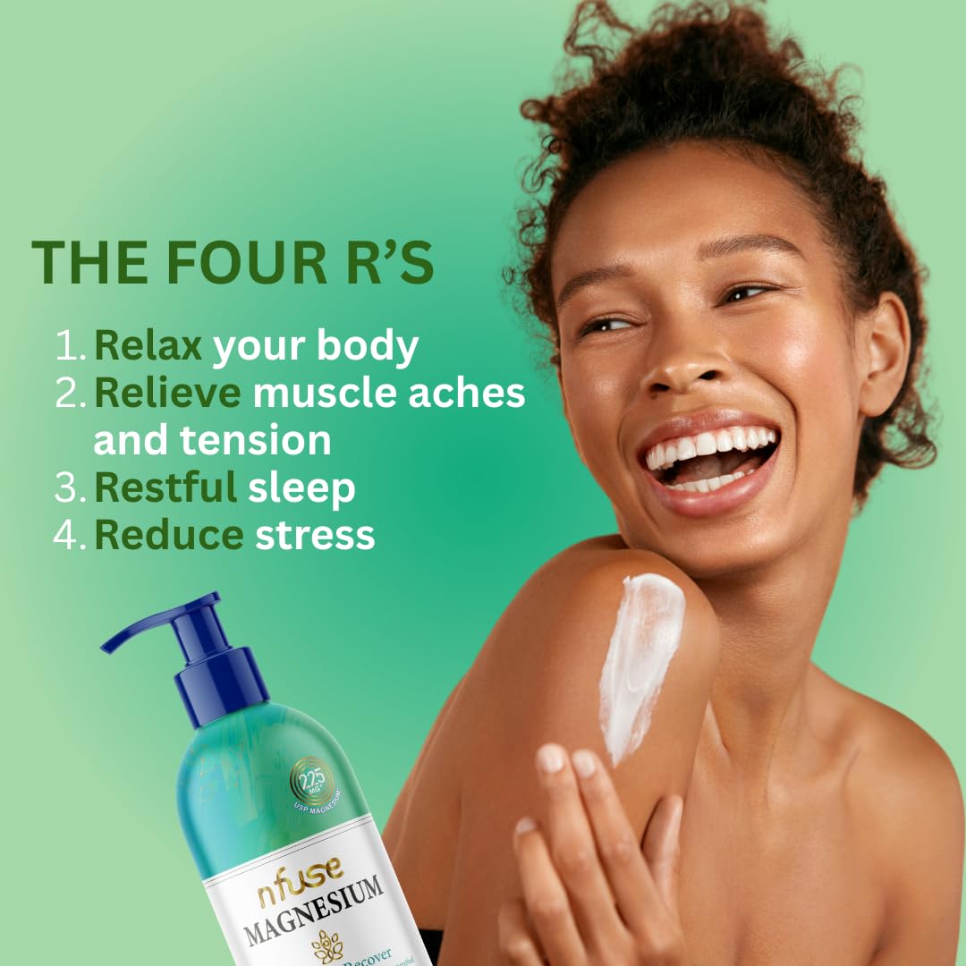 nfuse Magnesium Lotion - 225 mg USP Magnesium Chloride, Eucalyptus & Cooling Menthol, Fast Absorbing, Full-Body Muscle Recovery & Tension Relief Beauty & Personal Care nfuse
