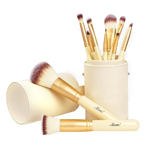 Matto Makeup Brushes 10-Piece Golden Makeup Brush Set with Foundation Powder Mineral Eye Face Make Up Brushes Holder Beauty & Personal Care Matto