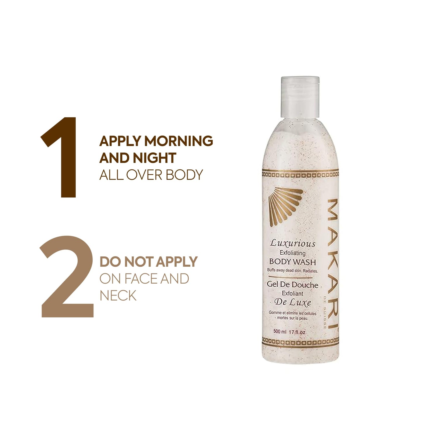 Makari Classic Luxurious Exfoliating Body Wash (500 ml) | Brightening & Exfoliating Body Cleanser | Removes Dead Skin Cells & Unclogs Pores | Beauty & Personal Care MAKARI