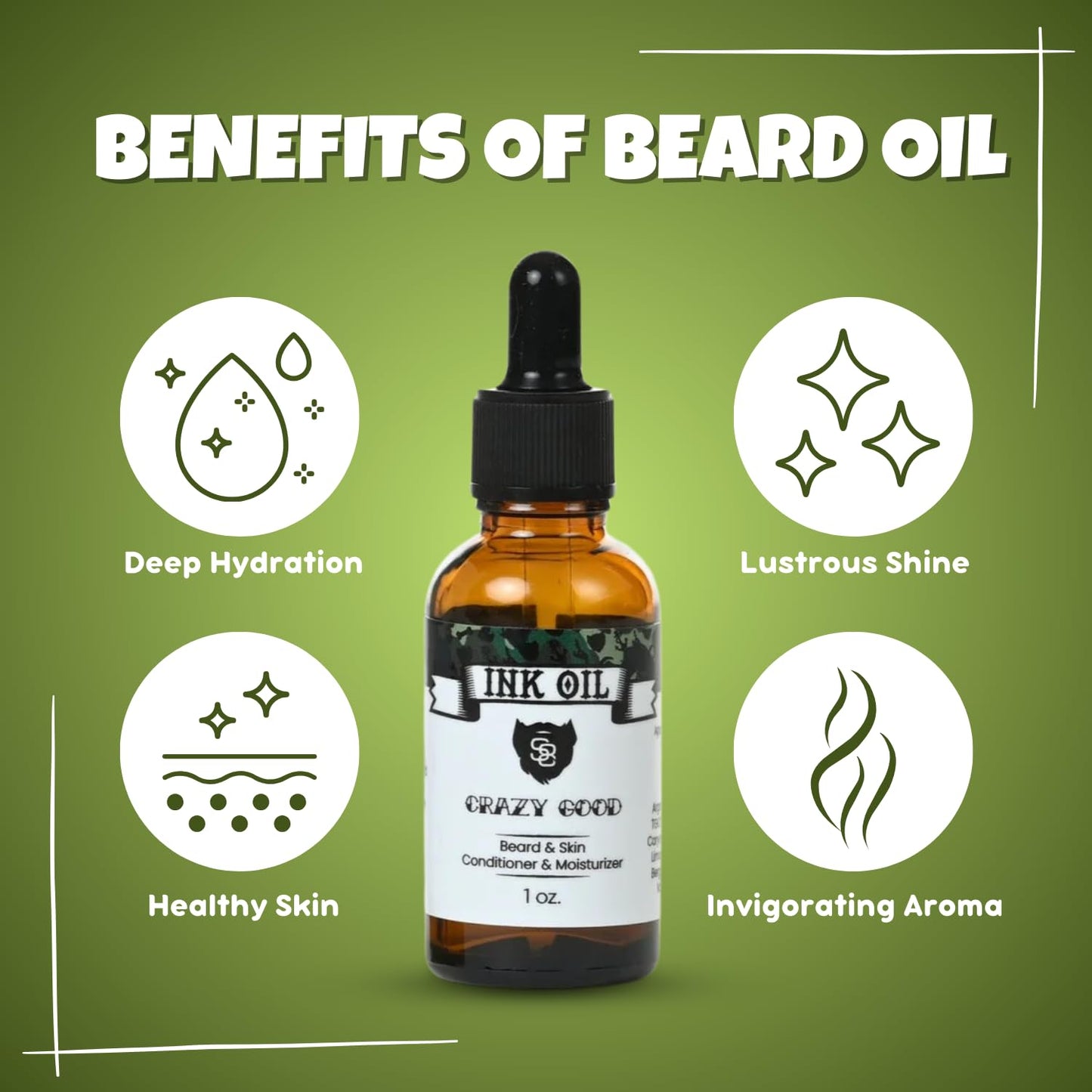 Ink Oil S8 Beard Oil, 1.0 fl oz - Premium Beard Care for Deep Hydration, Healthy Skin, Lustrous Shine - Non-Greasy & Natural Beard Oil for Growth Beauty and Personal Care Ink Oil