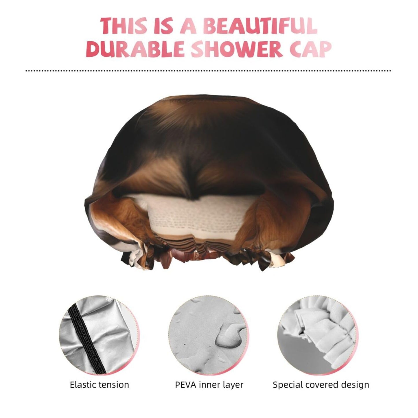Dachshund Book Shower Cap For Women Reusable Double Layers Bathing Bath Cap Hair Caps Waterproof Elastic Band Ladies Spa Salon Shower Hat Hair Caps Beauty and Personal Care GDSHJKLW