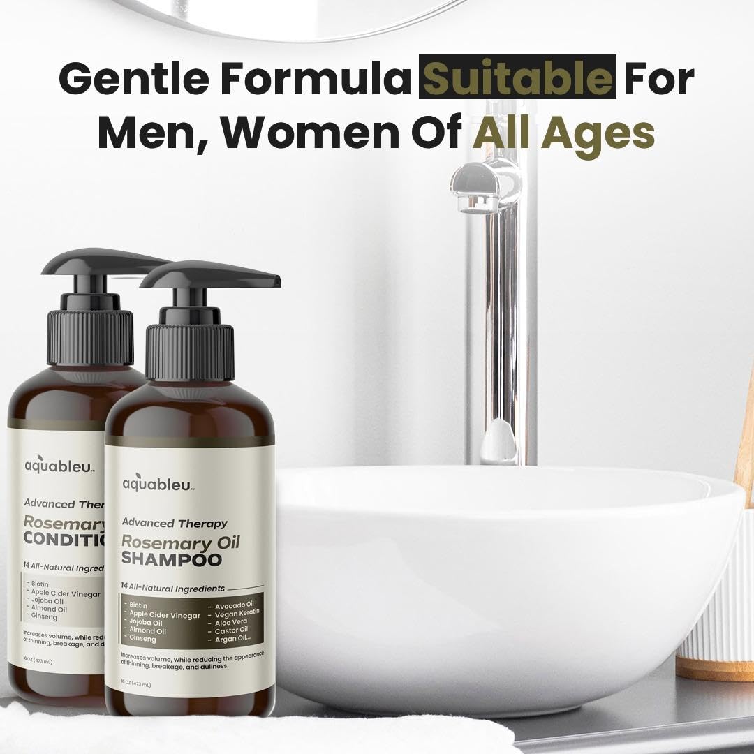 Aquableu Advanced Therapy Anti-Thinning Rosemary Oil Shampoo & Conditioner Set - Infused with 14 All-Natural Ingredients for Volume, Strength Beauty & Personal Care Aquableu
