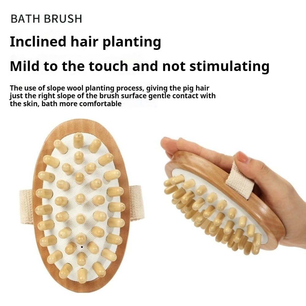 Dry Body Brush, Wooden Handheld Body Massager Brush - Natural Wood, body brush, bath & body brushes Muscle Relax Sauna Spa Head Massage Brush Beauty and Personal Care TIKMOON