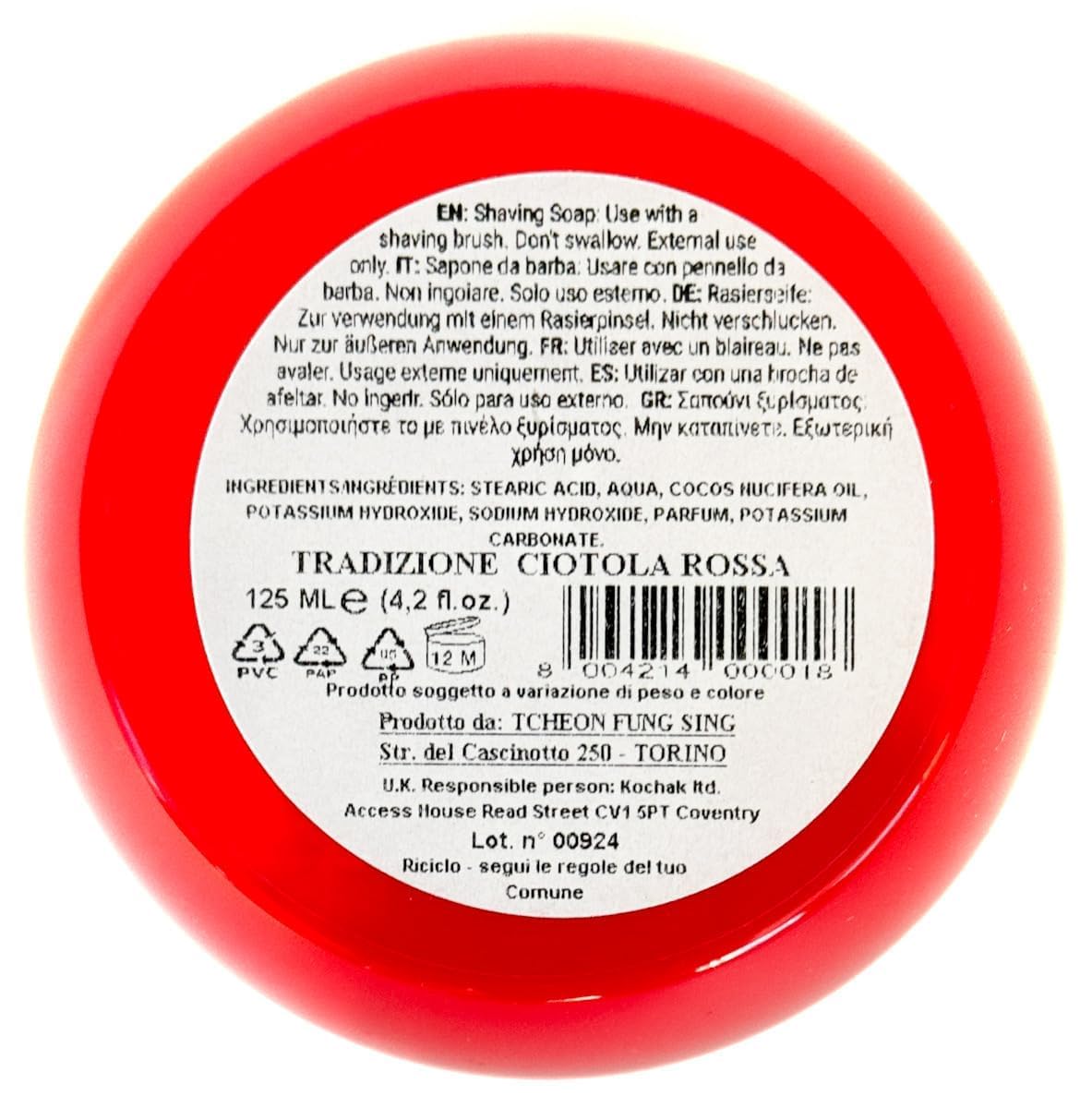 TFS Ciotola Rossa Semi?Soft Shaving Soap - Classic Almond Scent - 125 ml / 4.2 oz - Rich Vegetable?Based Lather - Reusable Tub - Crafted in Torino Beauty and Personal Care TCHEON FUNG SING