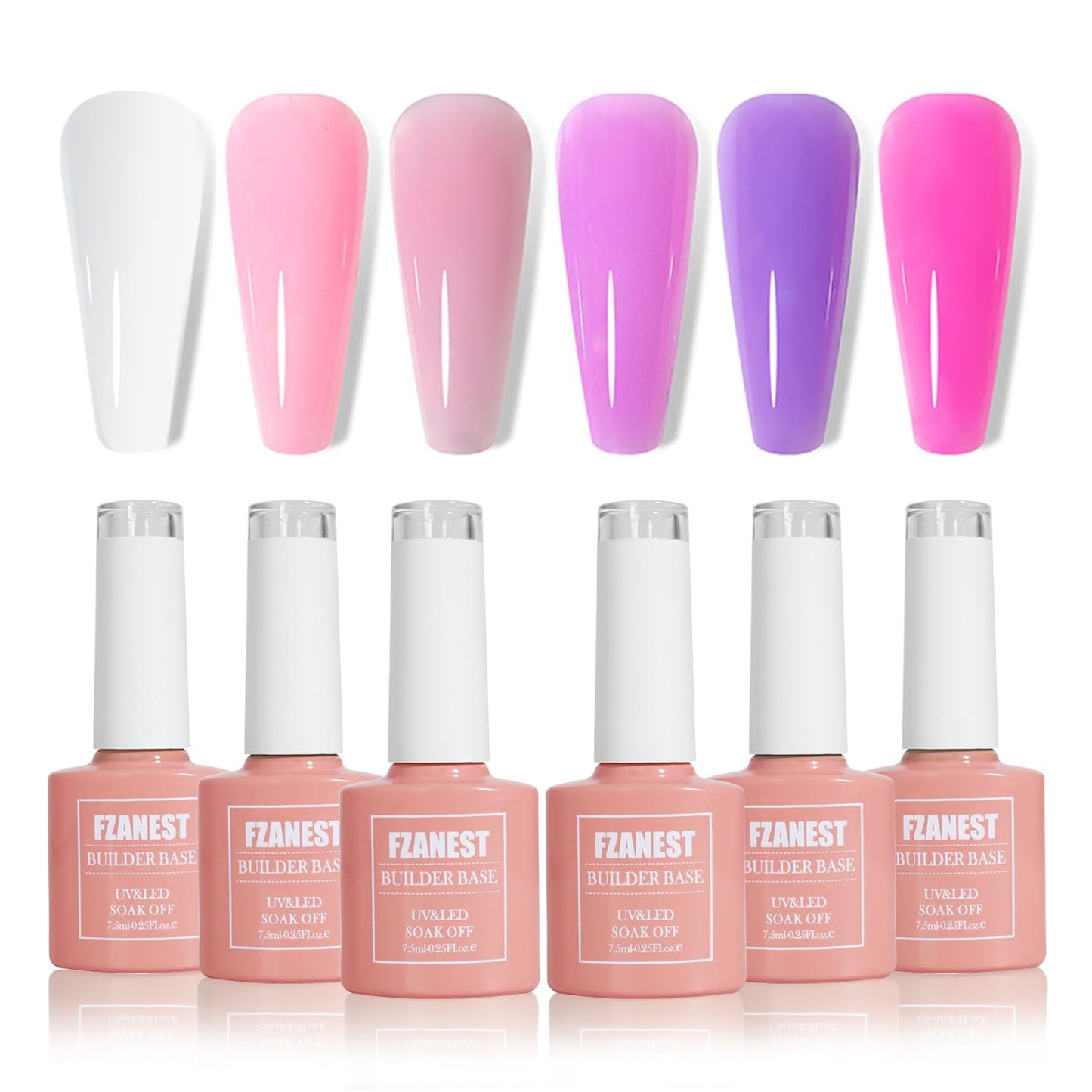 FZANEST Builder Gel Nail Kit, Milky White Sheer Jelly Nude Pink 6 Colors Rubber Base Builder Gel For Nails Strengthener Extension Gel Nail Art Salon Beauty and Personal Care FZANEST Default Title