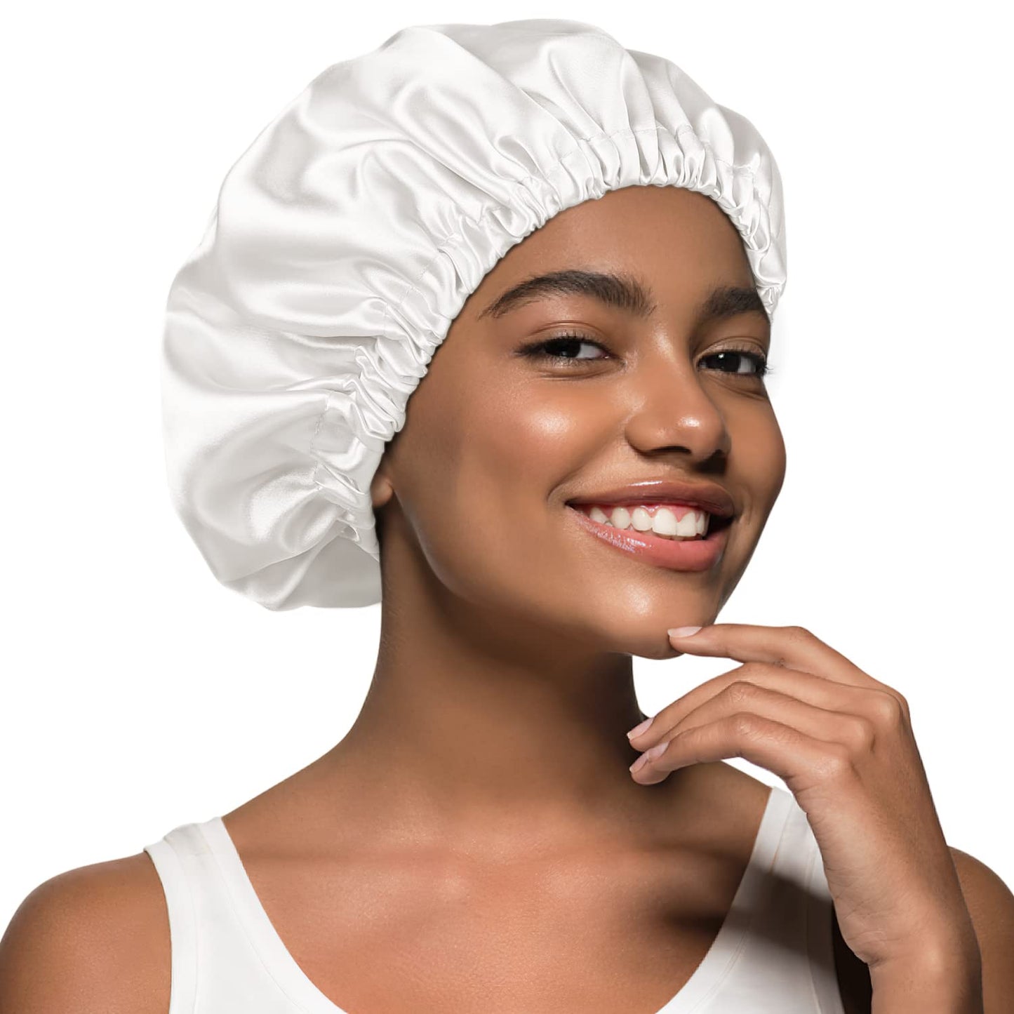 Alnorm Breathable Double Layer Natural Hair Satin Bonnet Sleep Cap Off-White Beauty and Personal Care Alnorm