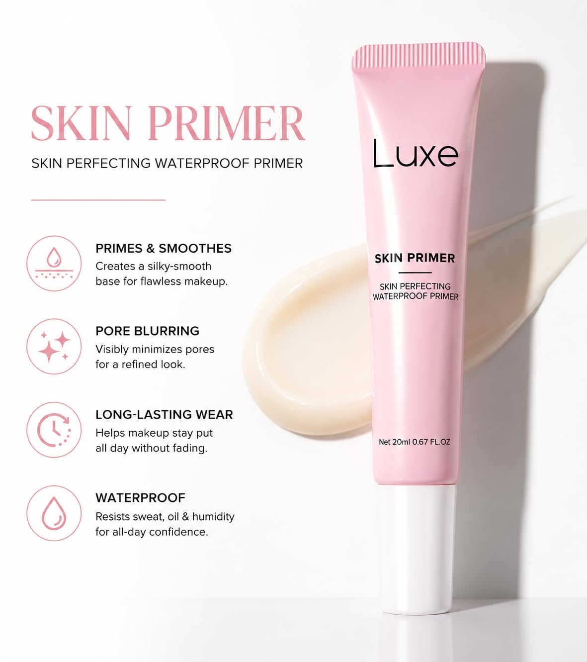Luxe Pore Minimizer Face Primer - Instant Blur & Grip for Long-Lasting Makeup - Hydrating Matte Base with Niacinamide & Hyaluronic Acid - Oil Control
