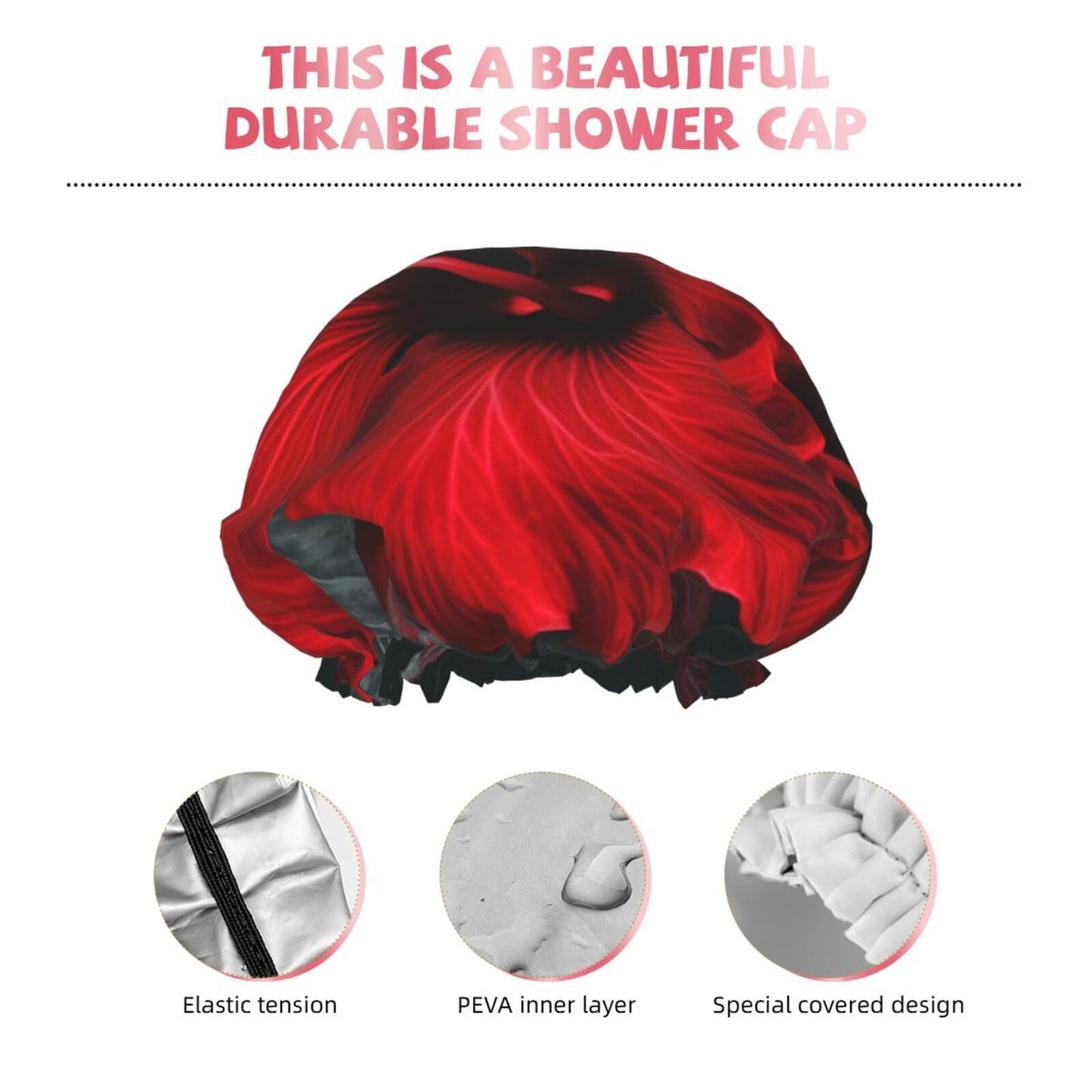 Red Hibiscus Flowers Shower Cap for Women Men Large Reusable Shower Bonnet Double-Layer Waterproof Bath Caps Elastic Band Hair Hat for All Hairstyles Beauty and Personal Care BWLHJKE