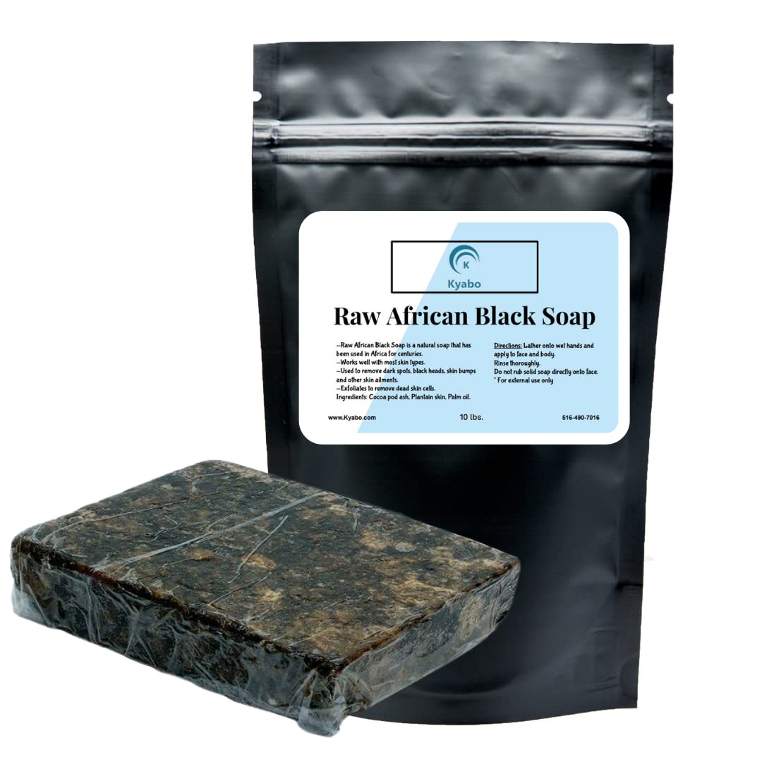 Raw African Black Soap 10 lb. - 100% Pure Natural Organic From Ghana | Body Wash, Face Cleanser, Hair & Soap Bulk Beauty & Personal Care Kyabo