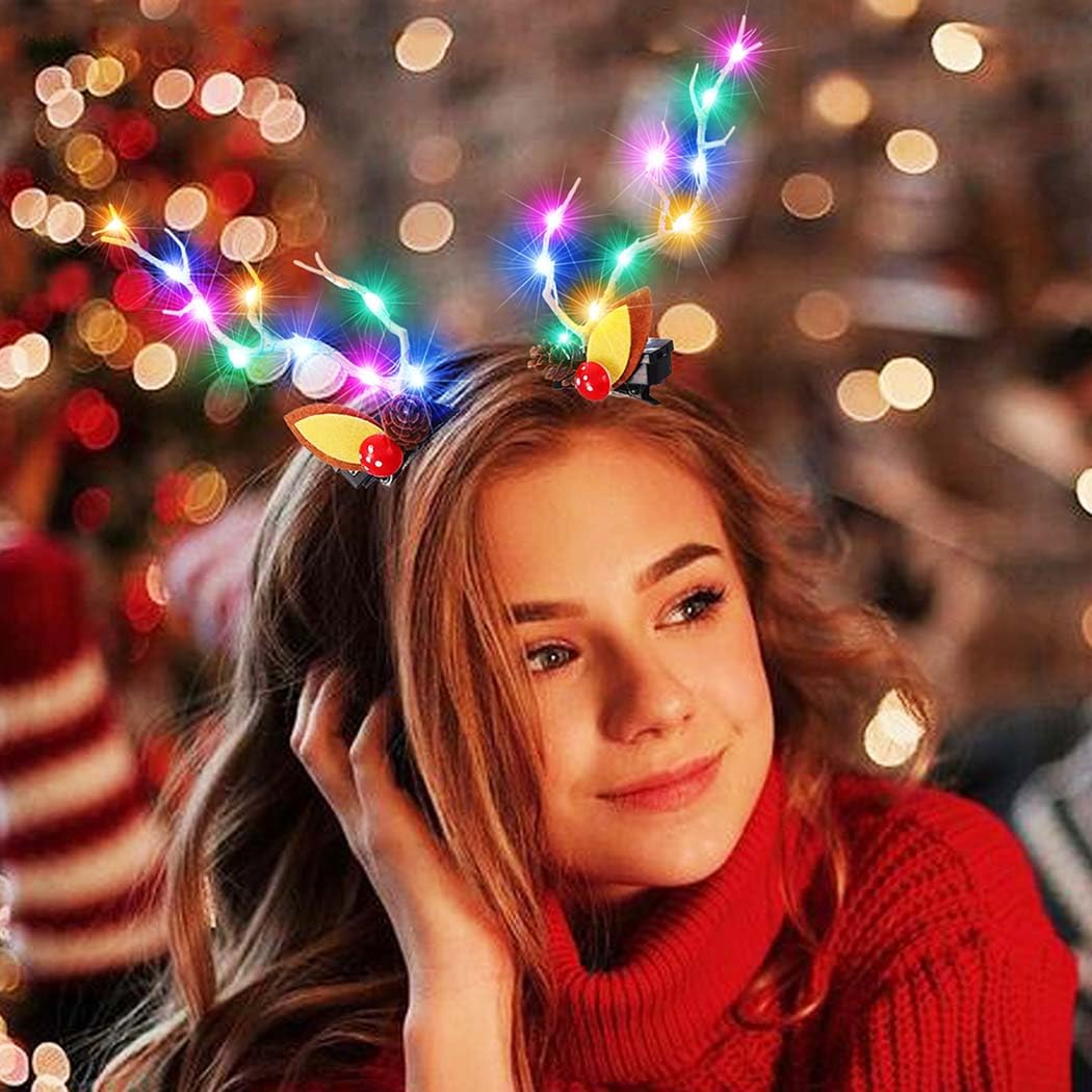 BARTOSI LED Light Christmas Hair Clips Reindeer Antlers Xmas Hairpins Hair Accessories for Women (Pack of 2) Beauty & Personal Care BARTOSI
