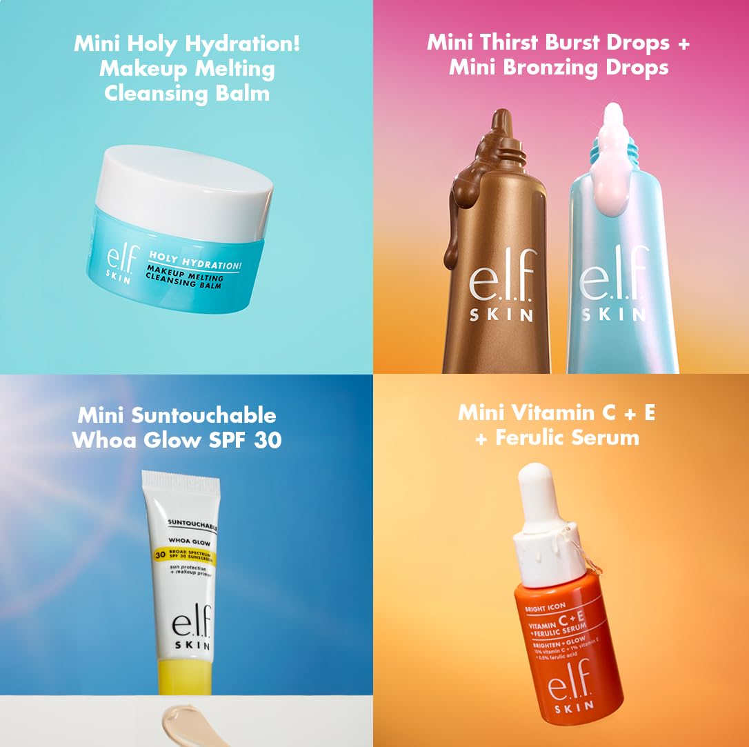 e.l.f. SKIN Best & Obsessed Skincare Kit, Travel-Size Makeup Remover, Sunscreen & Brightening Serums For Glowy Skin, Vegan Beauty & Personal Care e.l.f.