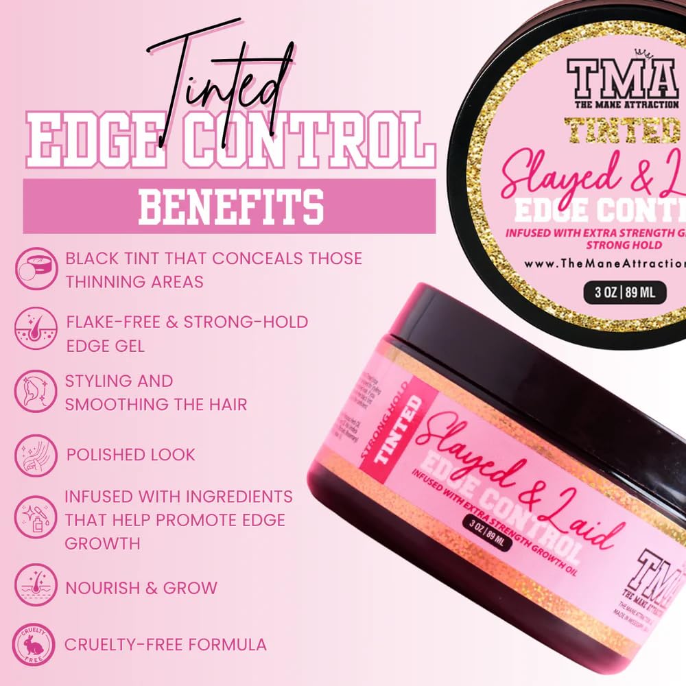 The Mane Attraction Black Edge Control Tinted- 3oz | Edge Gel for Thinning Hairlines | Flake-Free Growth Gel with Strong Hold for Natural Styles Beauty & Personal Care The Mane Attraction
