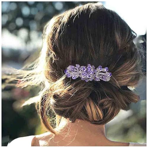 Yheakne Crystal Wedding Hair Clip Barrette Purple Rhinestone Hair Barrette Bling Bridal Headpieces Decorative Headwear Crystal Hair Clip Comb Bride Beauty & Personal Care Yheakne