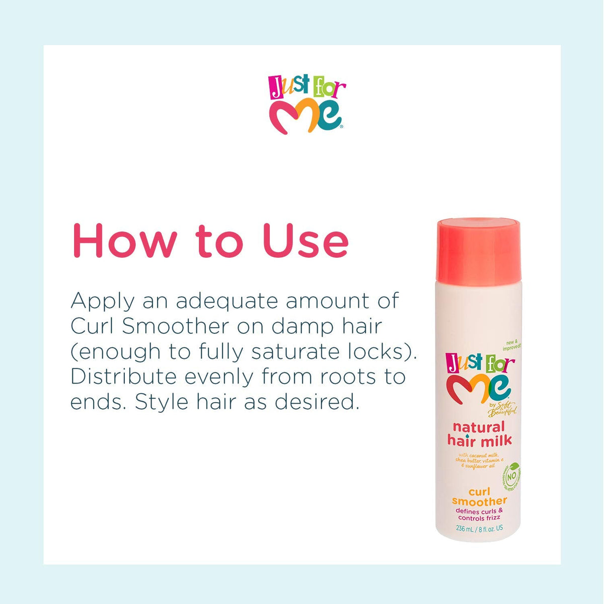 Just For Me Natural Hair Milk Curl Smoother - Defines Curls & Controls Frizz, Contains Coconut Milk, Shea Butter, Vitamin E, Sunflower Oil Beauty & Personal Care Just For Me