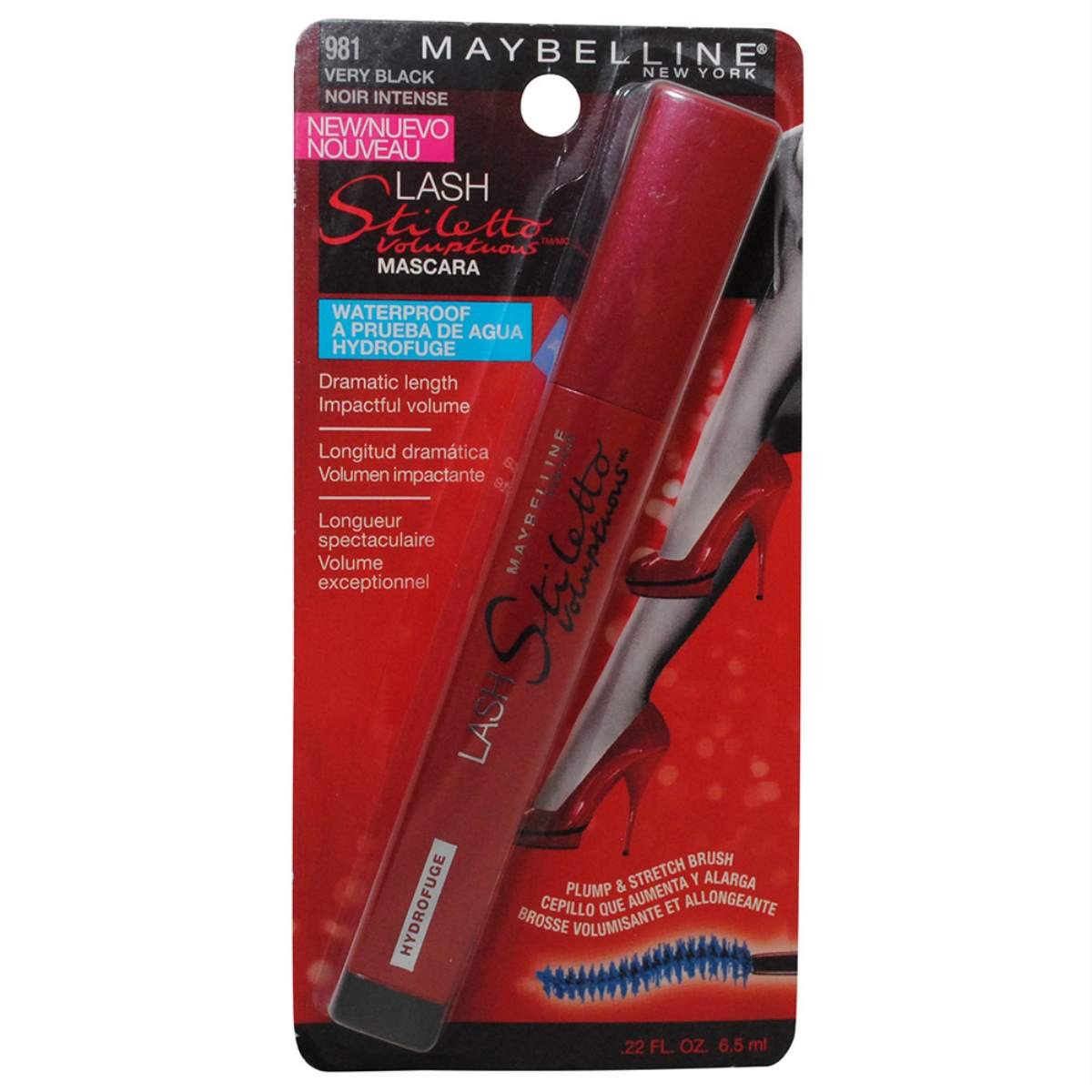 Maybelline New York Lash Stiletto Voluptuous Waterproof Mascara, Very Black 981, 0.22 Fluid Ounce