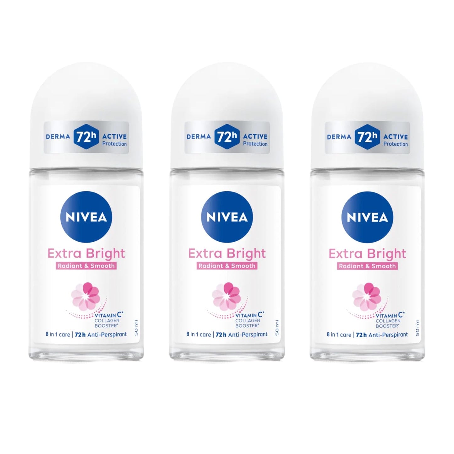 NIVEA Extra Bright 8 Super Food Vitamin C Collagen Booster Underarm Roll-On Deodorant, Alcohol-Free, 72HR Odor Protection, Smooth & Bright Skin, 50ml Beauty and Personal Care NIVEA