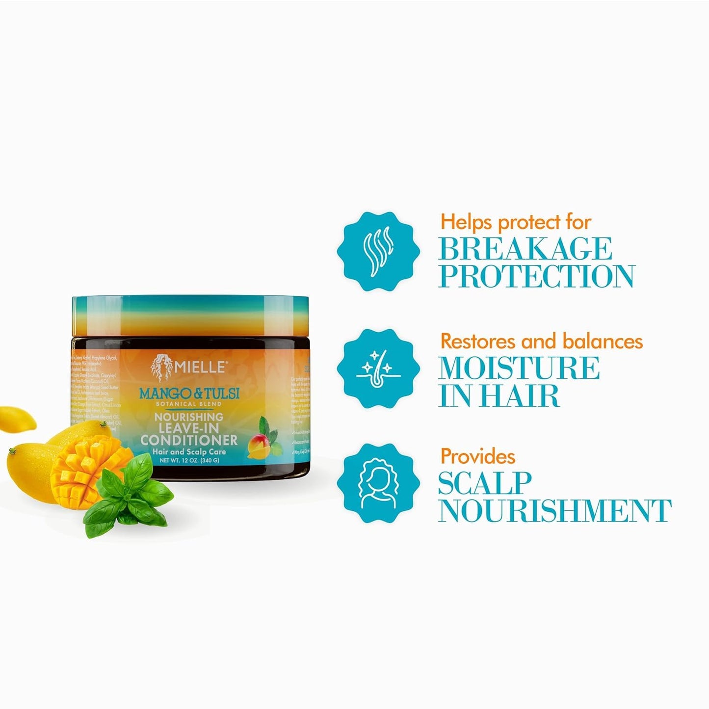 Mielle Organics Mango & Tulsi Nourishing Leave In Conditioner for Curly Hair - Moisturizing Leave In Conditioner with Breakage Protection & Scalp Beauty & Personal Care Mielle Organics