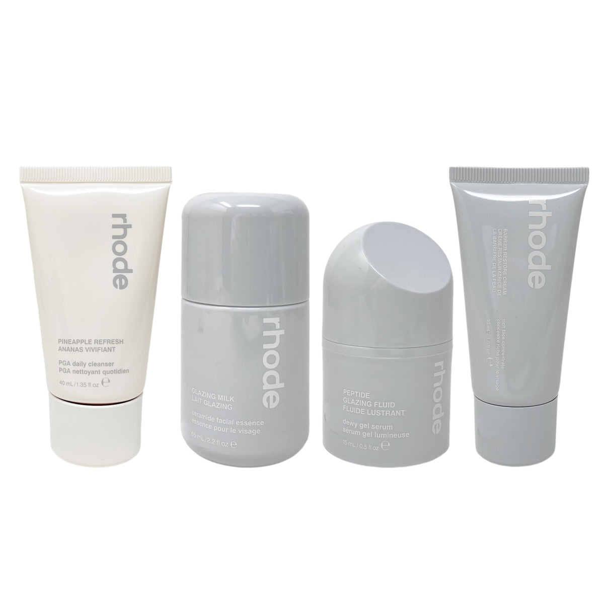 Rhode Mini Kit Glazed Skincare Essentials - 4-Piece Set with Cleanser, Glazing Milk, Peptide Glazing Fluid & Barrier Restore Cream