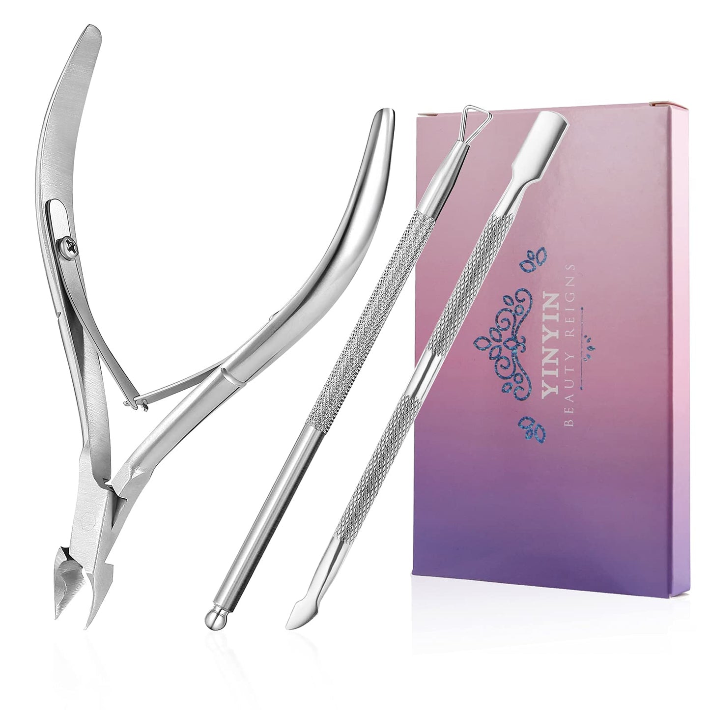 YINYIN Cuticle Trimmer with Cuticle Pusher and Cutter, Professional Stainless Steel Nippers, Cutter Clippers, Cuticle Remover, Pedicure Manicure Tools Beauty & Personal Care YINYIN