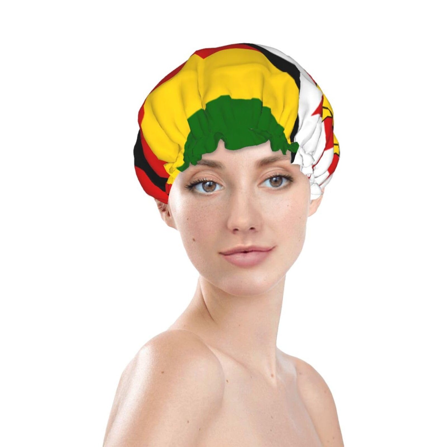 Zimbabwe Flag Prints Shower Cap Double Layer Lined Waterproof Bathing Shower Hat Beauty and Personal Care Hayyett