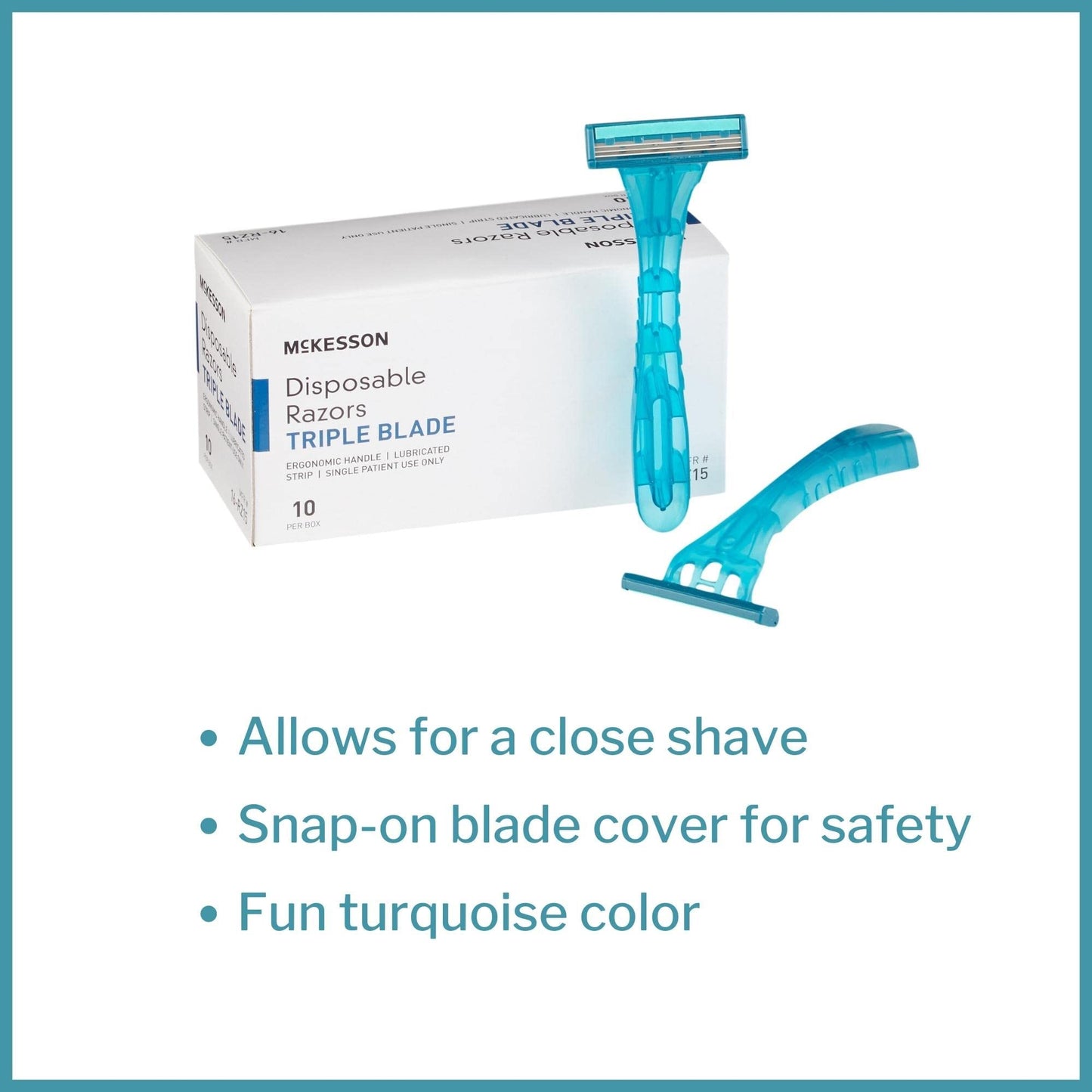 McKesson Disposable Razors, Stainless Steel Triple Blade, Lubricated Strip, Ergonomic Handle, Turquoise, 10 Count, 1 Pack Beauty and Personal Care McKesson