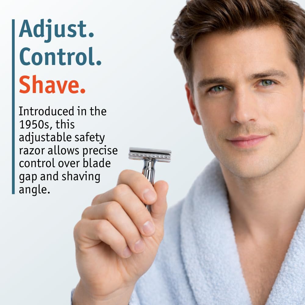 MERKUR Progress 500 Adjustable Double Edge Safety Razor - Standard Handle Adjustable Razor With Dial Made in Germany Plastic-Free Closed Comb Straight Beauty and Personal Care MERKUR