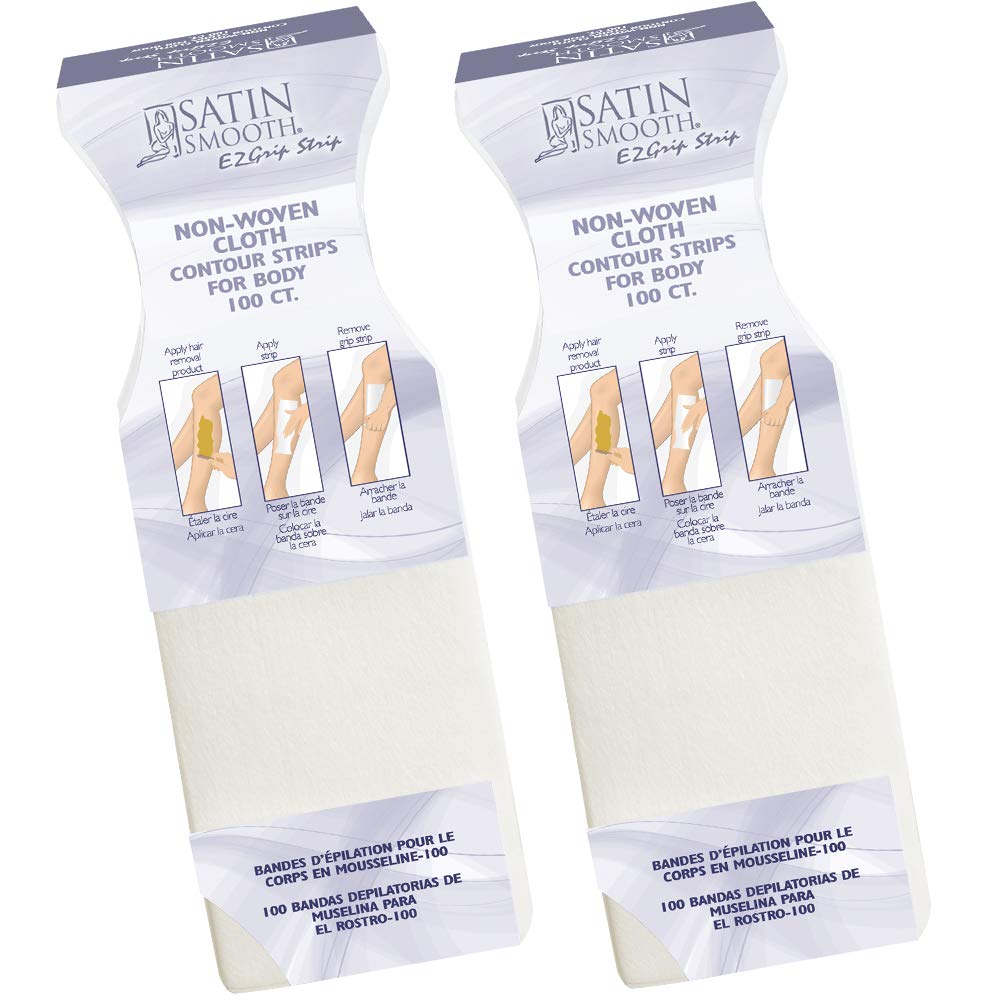 Satin Smooth Ez Grip Non-Woven Wax Strips for Face & Body - Contour Facial Wax Strips Hair Removal, Waxing Strip for Women, 100 Ct X 2 Packs Beauty and Personal Care SATIN SMOOTH