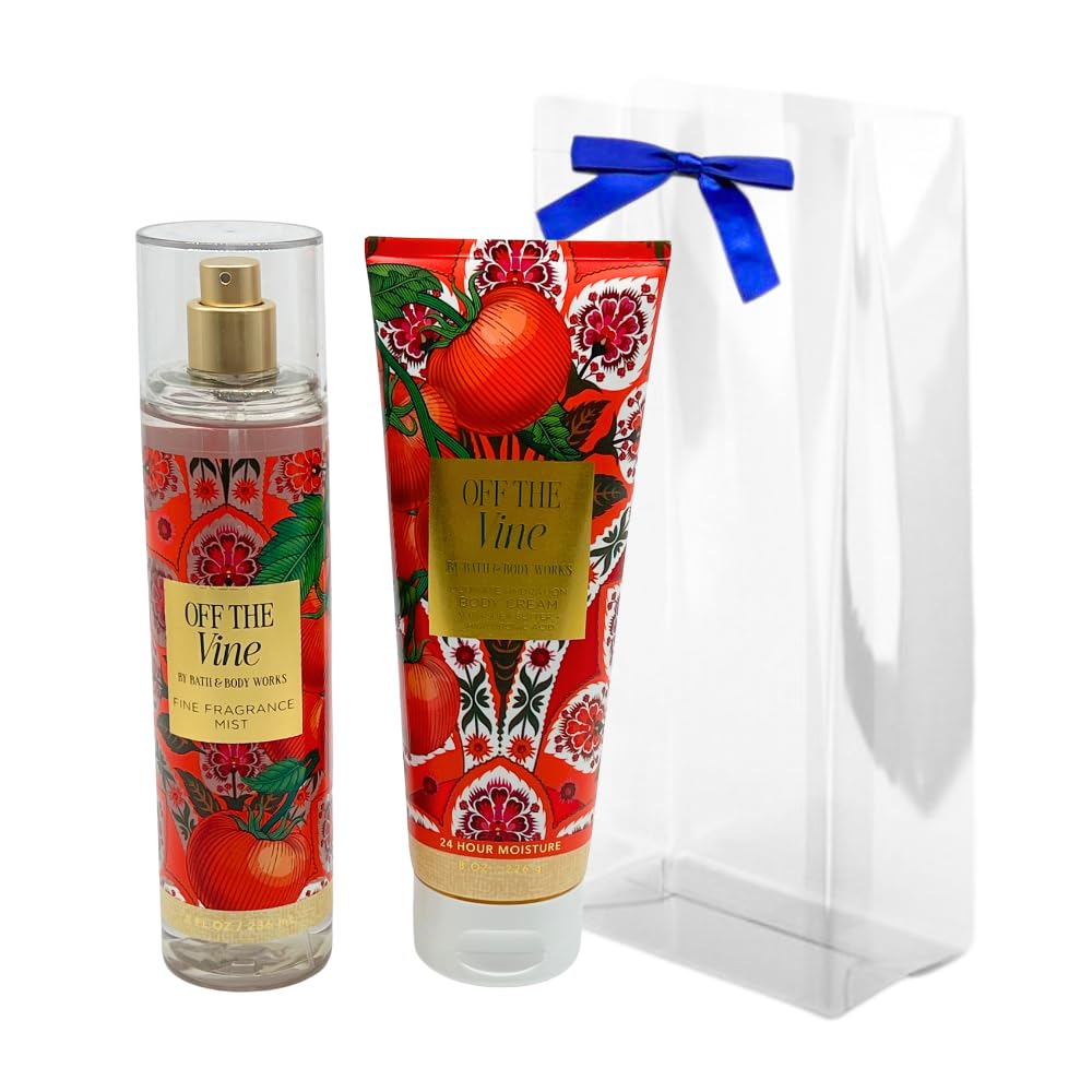 Bath & Body Works OFF THE VINE Fine Fragrance Mist & Body Cream 2pc bundle Gift Set with a Blue Bow for Holidays - Full Size Beauty and Personal Care Bath & Body Works