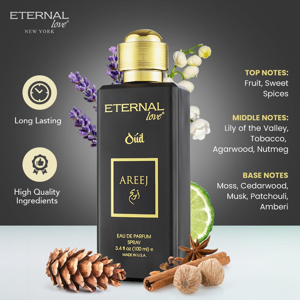 Eternal Love Areej Oud - Long Lasting Unisex Eau de Parfum - Warm Spicy Oriental Fragrance with Oud & Tobacco - Dubai Inspired Arabic Scent - 3.4oz Beauty & Personal Care Eternal Love