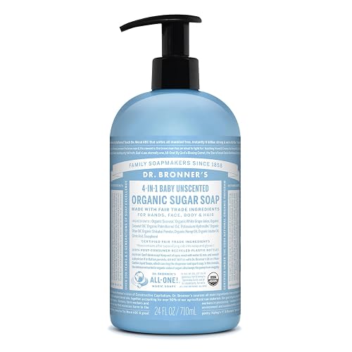 Dr. Bronner's Organic Sugar Soap (Baby Unscented, 24 Ounce) - Made with Regenerative Certified Organic Oils, Sugar & Shikakai Powder, 4-in-1 Use Beauty & Personal Care Dr. Bronner's