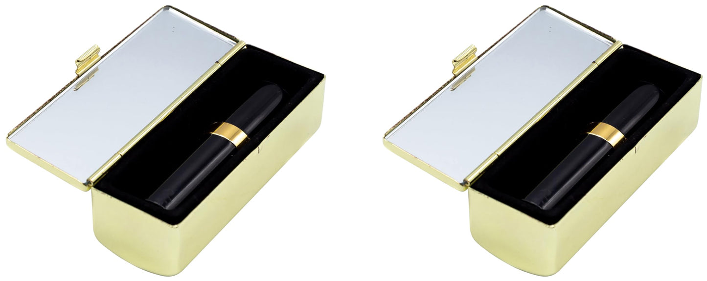 Stephanie Imports Set of 2 Rectangular Vintage Lipstick Cases With Glass Mirror (Gold Checker) Beauty & Personal Care Stephanie Imports