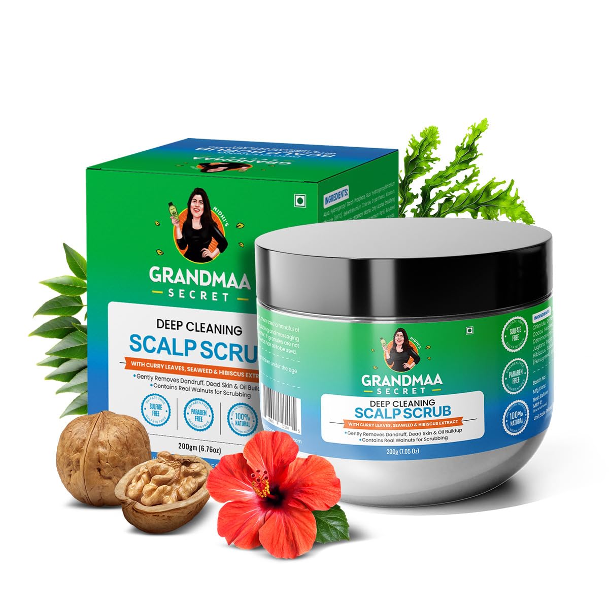 NIDHI’S GRANDMAA SECRET Scalp Scrub - Natural Curry Leaves & Seaweed Scalp Scrub for Dandruff, Buildup, Dead Skin - Cleansing and Exfoliating Dry Beauty & Personal Care NIDHI’S GRANDMAA SECRET