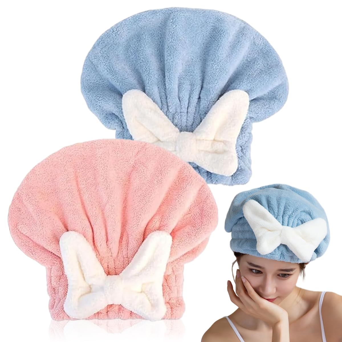 LUGEMA Super Absorbent Hair Towel Wrap for Wet Hair, Microfiber Hair Drying Caps Soft Absorbent Quick Drying Cap for Curly Thick Hair, Fast Drying