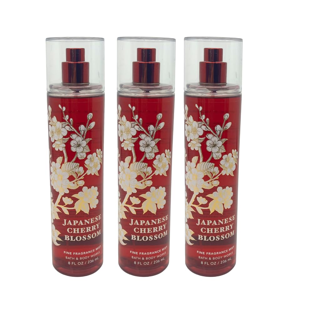 Bath & Body Works JAPANESE CHERRY BLOSSOM Fine Fragrance Mist Gift Set with a Red Bow for Holiday & Gifts - Pack of 3 Beauty & Personal Care Bath & Body Works