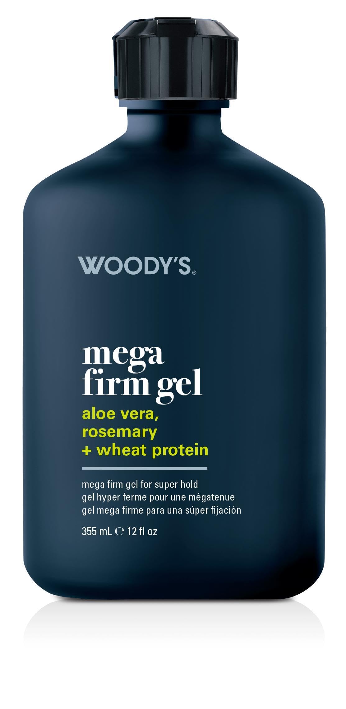 Woody's Mega Firm Gel - Ultra Strong Hold Hair Gel for Men, Alcohol-Free, Non-Flaking for Max Control, Clean Shine Hair Styling Gel, 12 oz