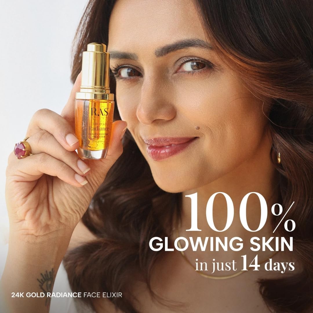 RAS LUXURY OILS 24K Gold Radiance Beauty Boosting Face Elixir, Face Serum With Organic Blend Of Rosehip, Saffron And Olive Oil For Glowing Skin Beauty & Personal Care RAS LUXURY OILS