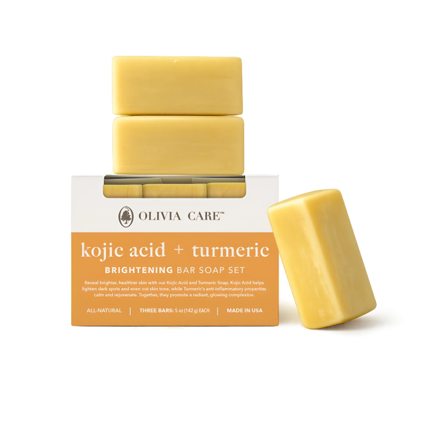 Olivia Care Kojic Acid & Turmeric Bar Soap, Brightening Facial & Body Cleanser, Helps Improve the Appearance of Uneven Skin Tone, Natural-Inspired Beauty & Personal Care Olivia Care