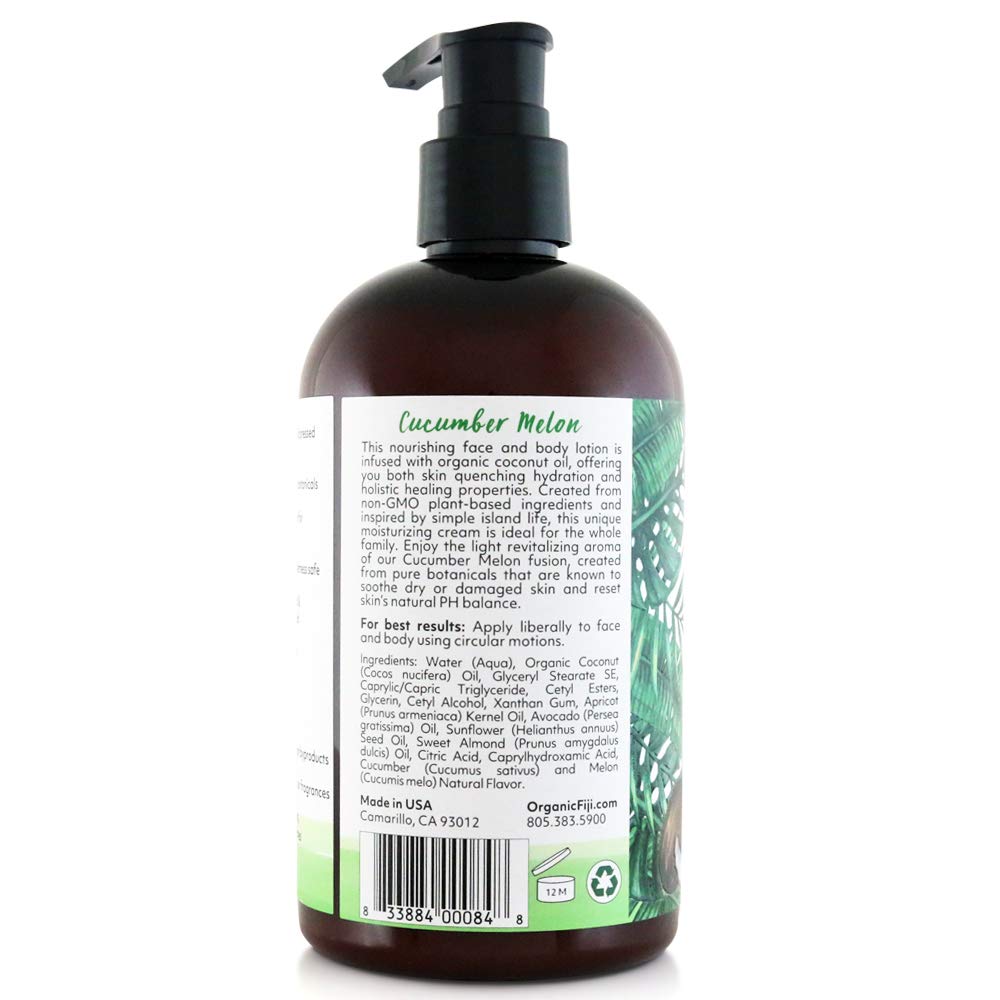 Coco Fiji Face & Body Lotion Infused With Coconut Oil | Lotion for Dry Skin | Moisturizer Face Cream & Massage Lotion for Women & Men | Cucumber Melon Beauty & Personal Care Organic Fiji