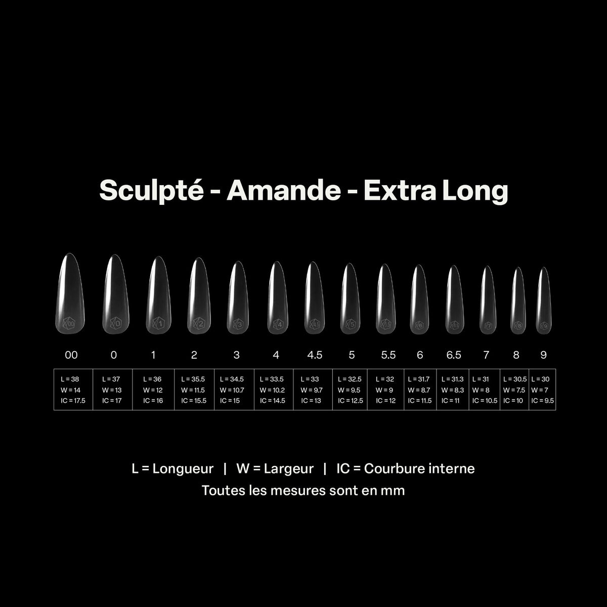 Aprés Gel-X® Almond Box of Nail Tips | 280 Gel-X Tips, Soft Tips, 14 Sizes 00-9 | Half-sizes Included (Sculpted Almond Extra Long, 280 Count)