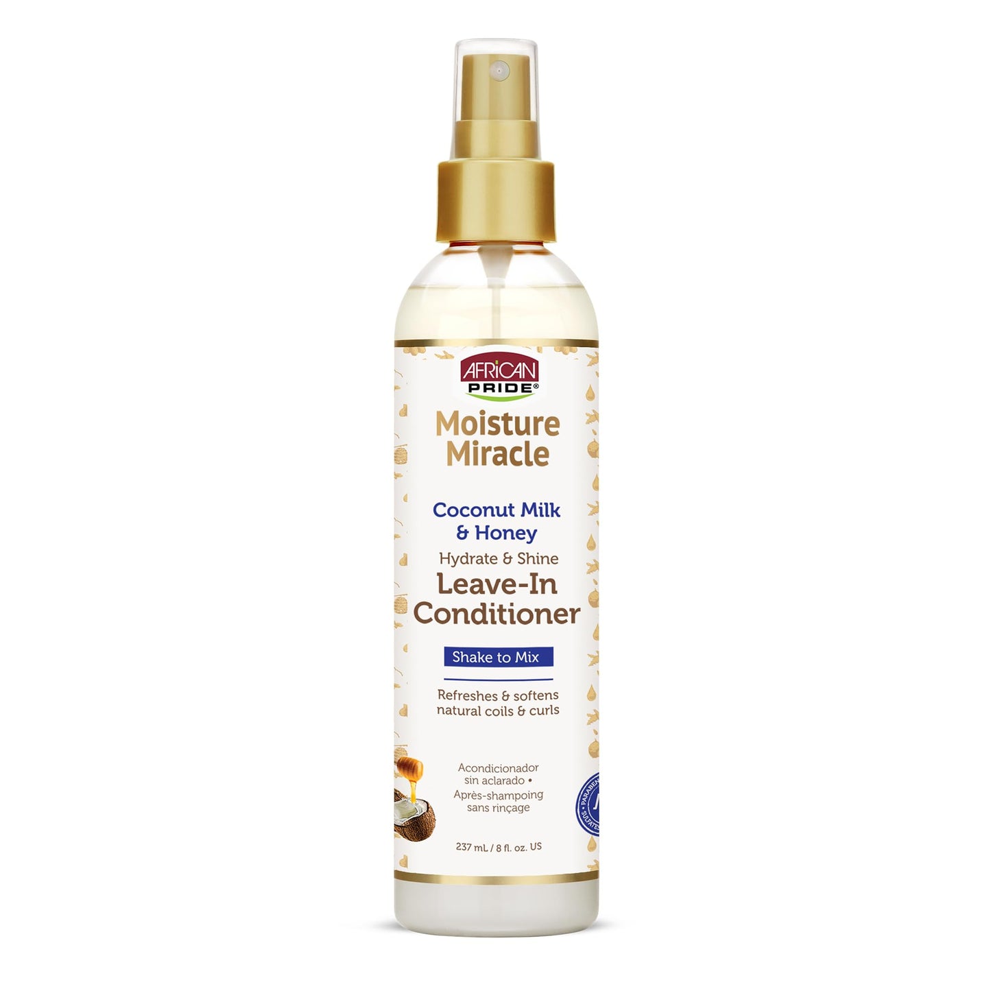 African Pride Moisture Miracle Leave-In Conditioner Spray with Coconut Milk & Honey, Hydrates & Shines Coils & Curls, 8 Oz Beauty & Personal Care African Pride