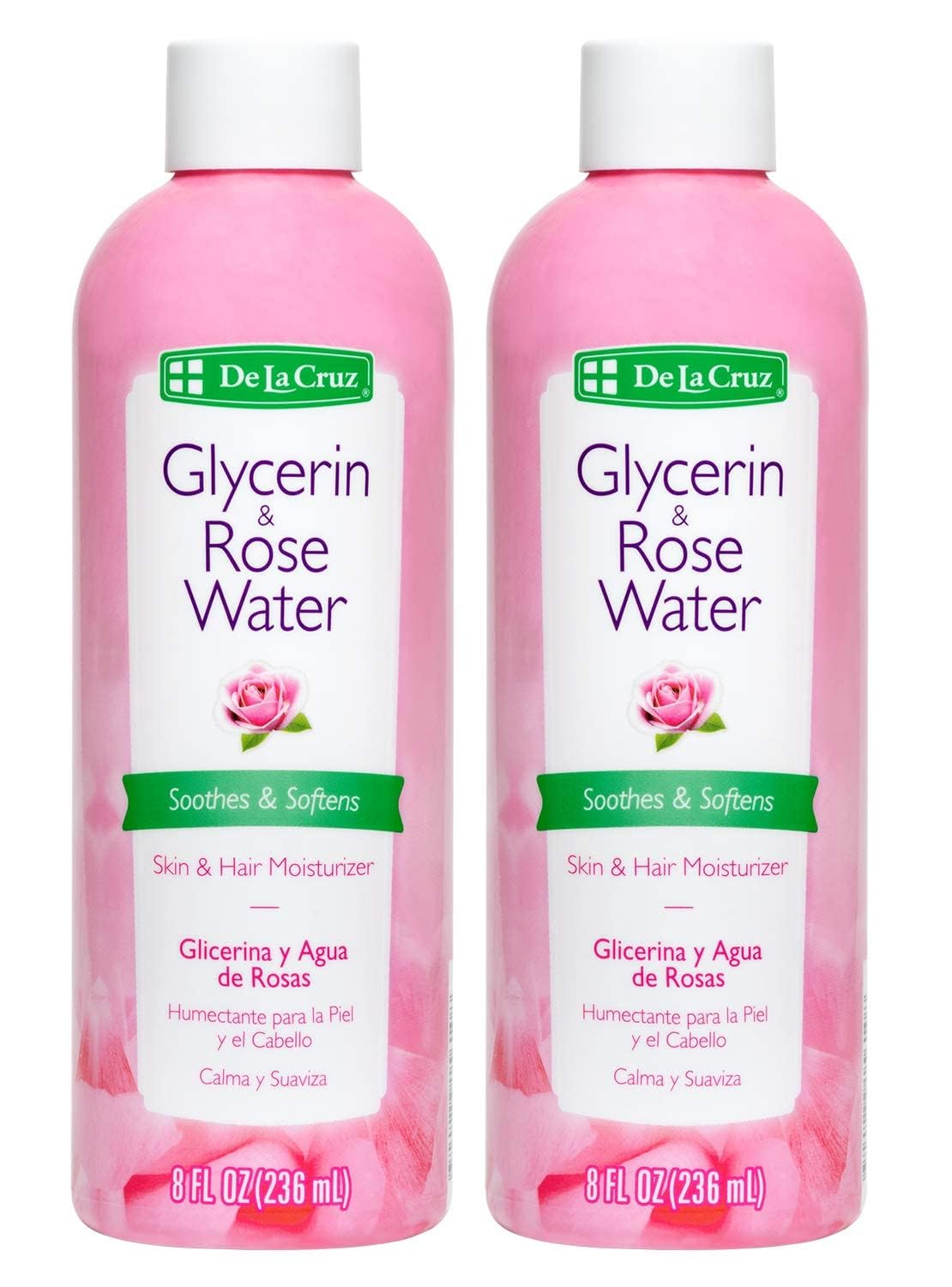 De La Cruz Rose Water and Glycerin for Face - Rosewater Facial Toner and Moisturizer for Skin and Hair 8 fl oz (236 mL) - 2 Bottles Beauty & Personal Care De La Cruz