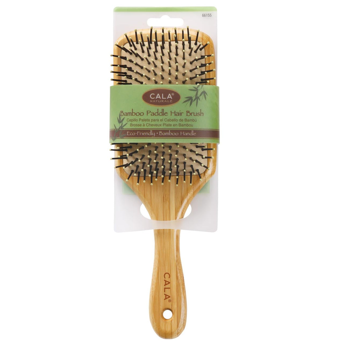 CALA Bamboo Paddle Hair Brush, Large Wide Cushion Base with Ball-Tipped Bristles, Detangles Wet or Dry Hair, Smooths & Straightens, Scalp-Massage