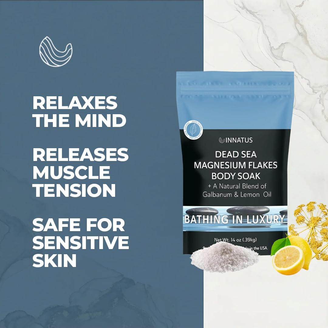 Pure Dead Sea Magnesium Flakes Clarity Soak - Relaxing & Replenishing 14oz Bath Soak - Infused with Natural Oils for Muscle Recovery (Lemon) Beauty and Personal Care INNATUS