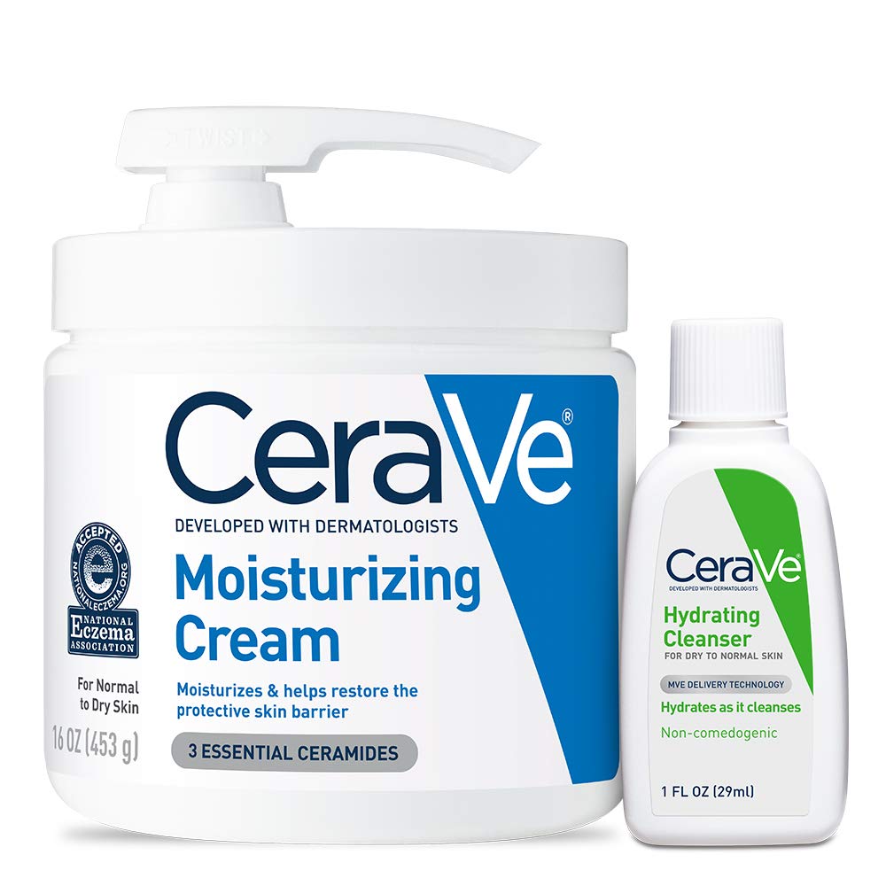 CeraVe Moisturizing Cream & Hydrating Facial Cleanser Skin Care Set, Combo Pack For Dry Skin Relief, Travel Essentials, 1oz Cleanser + 16oz Cream Beauty and Personal Care CeraVe Default Title